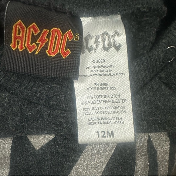 AC/DC Gray Sweatshirt & Sweatpants Set Toddler 12M Unisex Rocker Comfy Biker - Picture 2 of 2